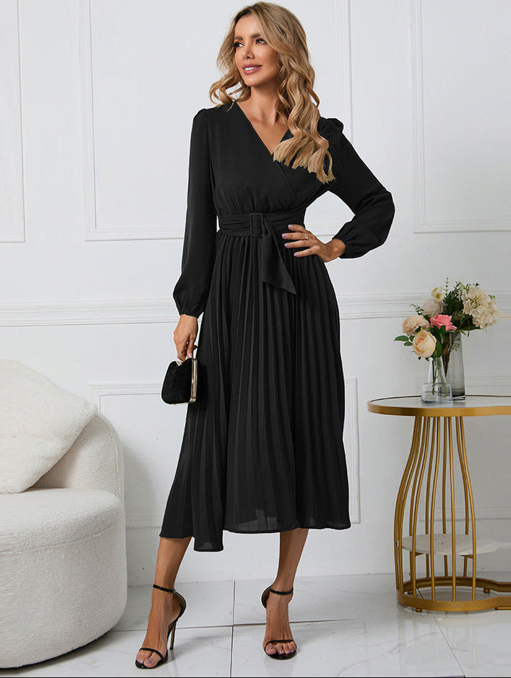 Vivienne | Wrap V Neck Balloon Sleeve Belted Pleated Formal Wedding Guest Midi Dress