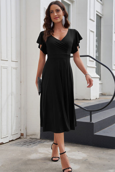 Flutter Sleeve Surplice Midi Dress-Dresses-Grace & Blossom Boutique, a women's online fashion boutique located in Odessa, Florida