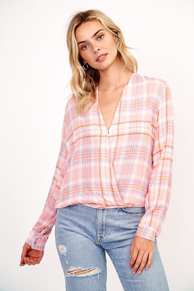 Pink Plaid Blouse-Tops-Grace & Blossom Boutique, a women's online fashion boutique located in Odessa, Florida