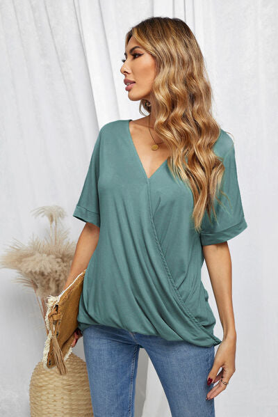 Surplice Half Sleeve T-Shirt-Tops-Grace & Blossom Boutique, a women's online fashion boutique located in Odessa, Florida