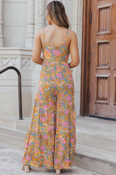 Floral Spaghetti Strap Wide Leg Jumpsuit-Dresses-Grace & Blossom Boutique, a women's online fashion boutique located in Odessa, Florida