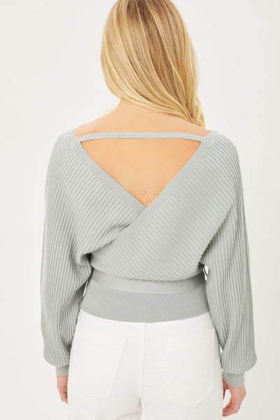 Sage Tie Front Long Sleeve Wrap Sweater-Tops-Grace & Blossom Boutique, a women's online fashion boutique located in Odessa, Florida