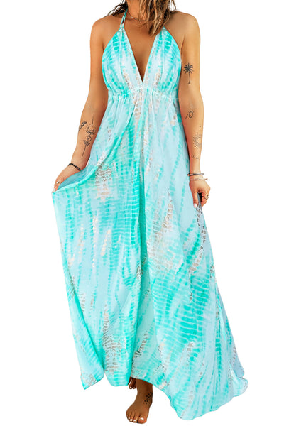 Tie-Dye Halter Neck Maxi Dress-Dresses-Grace & Blossom Boutique, a women's online fashion boutique located in Odessa, Florida
