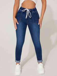 Drawstring Cropped Jeans-Bottoms-Grace & Blossom Boutique, a women's online fashion boutique located in Odessa, Florida