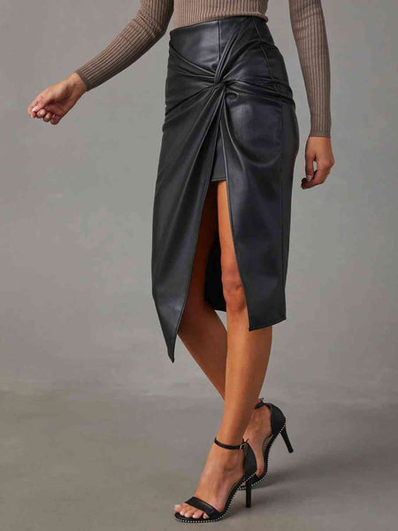 Twist Detail High Waist Skirt-Bottoms-Grace & Blossom Boutique, a women's online fashion boutique located in Odessa, Florida