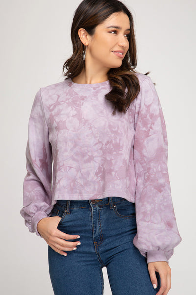 Misty Mauve Long Sleeve Tie Dye Terry Sweatshirt Top-Tops-Grace & Blossom Boutique, a women's online fashion boutique located in Odessa, Florida