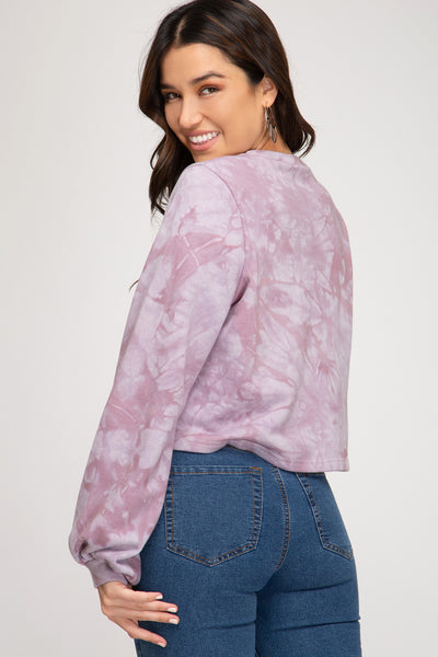 Misty Mauve Long Sleeve Tie Dye Terry Sweatshirt Top-Tops-Grace & Blossom Boutique, a women's online fashion boutique located in Odessa, Florida