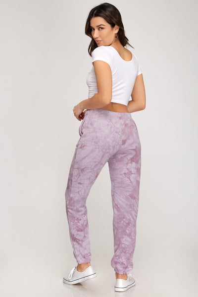 Misty Mauve Tie Dye Terry Knit Sweat Pants-Pants-Grace & Blossom Boutique, a women's online fashion boutique located in Odessa, Florida