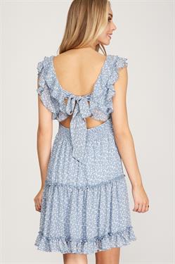 Sky Blue Ruffled Floral Tiered Mini Dress-Dresses-Grace & Blossom Boutique, a women's online fashion boutique located in Odessa, Florida