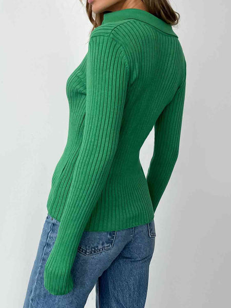 Johnny Collar Rib-Knit Top-Tops-Grace & Blossom Boutique, a women's online fashion boutique located in Odessa, Florida