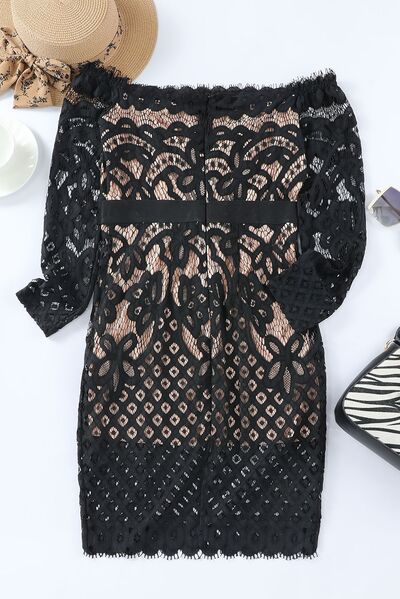 Off-Shoulder Long Sleeve Lace Dress-Dresses-Grace & Blossom Boutique, a women's online fashion boutique located in Odessa, Florida