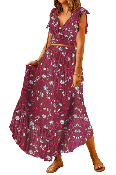 Printed Tie Back Cropped Top and Maxi Skirt Set-Dresses-Grace & Blossom Boutique, a women's online fashion boutique located in Odessa, Florida