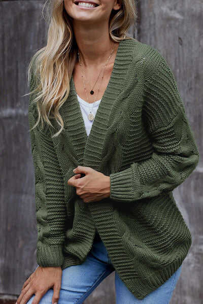 Waffle-Knit Open Front Dropped Shoulder Sweater-Tops-Grace & Blossom Boutique, a women's online fashion boutique located in Odessa, Florida