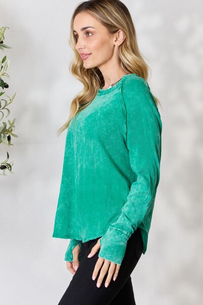 Zenana Round Neck Long Sleeve Top-Tops-Grace & Blossom Boutique, a women's online fashion boutique located in Odessa, Florida