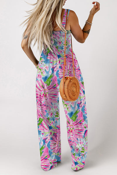 Floral Smocked Square Neck Jumpsuit with Pockets-Dresses-Grace & Blossom Boutique, a women's online fashion boutique located in Odessa, Florida