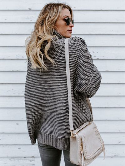 Turtleneck Dropped Shoulder Sweater-Tops-Grace & Blossom Boutique, a women's online fashion boutique located in Odessa, Florida