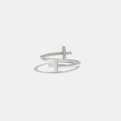 Zircon 925 Sterling Silver Double Cross Bypass Ring-Rings-Grace & Blossom Boutique, a women's online fashion boutique located in Odessa, Florida