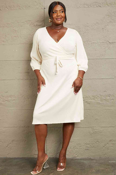 Culture Code Full Size Surplice Flare Ruching Dress-Dresses-Grace & Blossom Boutique, a women's online fashion boutique located in Odessa, Florida