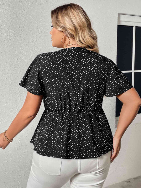 Plus Size V-Neck Front Bow Flutter Sleeve Blouse-Tops-Grace & Blossom Boutique, a women's online fashion boutique located in Odessa, Florida