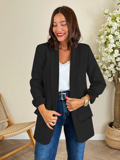 Open Front Pocketed Blazer-Tops-Grace & Blossom Boutique, a women's online fashion boutique located in Odessa, Florida