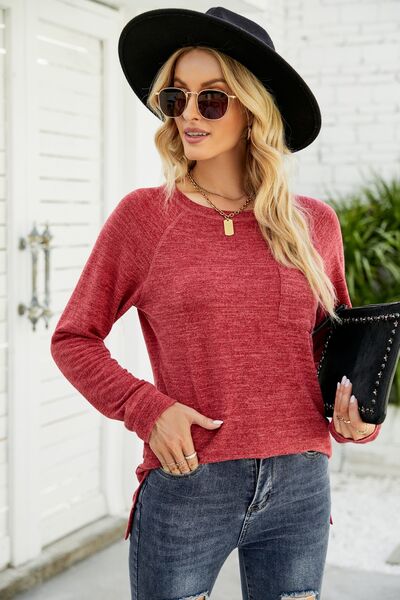 Heathered Slit Round Neck T-Shirt-Tops-Grace & Blossom Boutique, a women's online fashion boutique located in Odessa, Florida