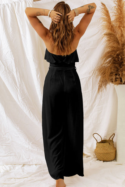 Tie-Waist Ruffled Strapless Wide Leg Jumpsuit-Dresses-Grace & Blossom Boutique, a women's online fashion boutique located in Odessa, Florida