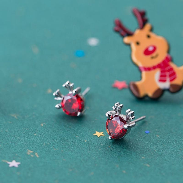 Sterling Silver Red Reindeer Stud Earrings-Earrings-Grace & Blossom Boutique, a women's online fashion boutique located in Odessa, Florida