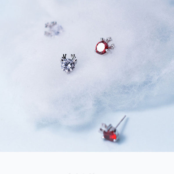 Sterling Silver Red Reindeer Stud Earrings-Earrings-Grace & Blossom Boutique, a women's online fashion boutique located in Odessa, Florida
