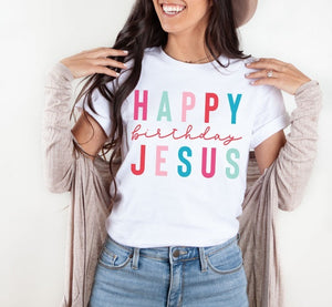 Happy Birthday Jesus T-Shirt-Tops-Grace & Blossom Boutique, a women's online fashion boutique located in Odessa, Florida