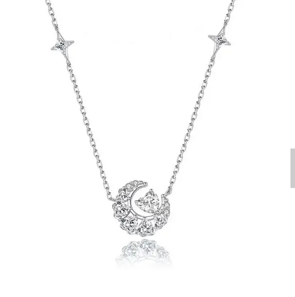 White CZ Moon Heart Star Necklace-Necklaces-Grace & Blossom Boutique, a women's online fashion boutique located in Odessa, Florida