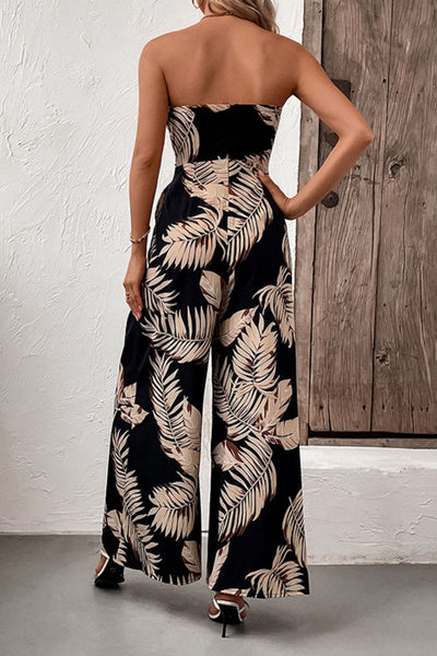 Printed Strapless Wide Leg Jumpsuit with Pockets-Dresses-Grace & Blossom Boutique, a women's online fashion boutique located in Odessa, Florida