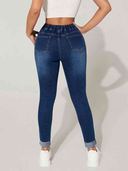 Drawstring Cropped Jeans-Bottoms-Grace & Blossom Boutique, a women's online fashion boutique located in Odessa, Florida