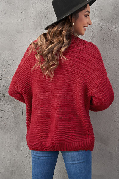 Waffle-Knit Open Front Dropped Shoulder Sweater-Tops-Grace & Blossom Boutique, a women's online fashion boutique located in Odessa, Florida