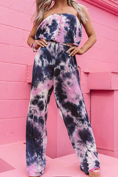 Tie-Dye Layered Strapless Jumpsuit-Dresses-Grace & Blossom Boutique, a women's online fashion boutique located in Odessa, Florida