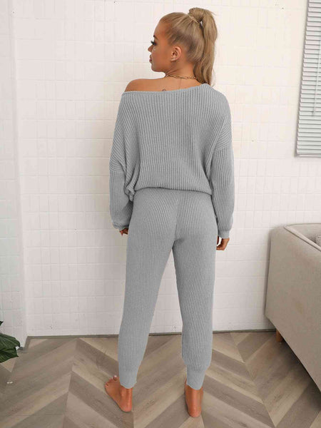 Dolman Sleeve Sweater and Knit Pants Set-Loungewear-Grace & Blossom Boutique, a women's online fashion boutique located in Odessa, Florida