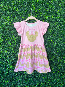 Pink & Gold Mouse Dress-Kids Dresses-Grace & Blossom Boutique, a women's online fashion boutique located in Odessa, Florida