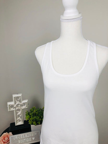 Women's White Racerback Tank-Tops-Grace & Blossom Boutique, a women's online fashion boutique located in Odessa, Florida