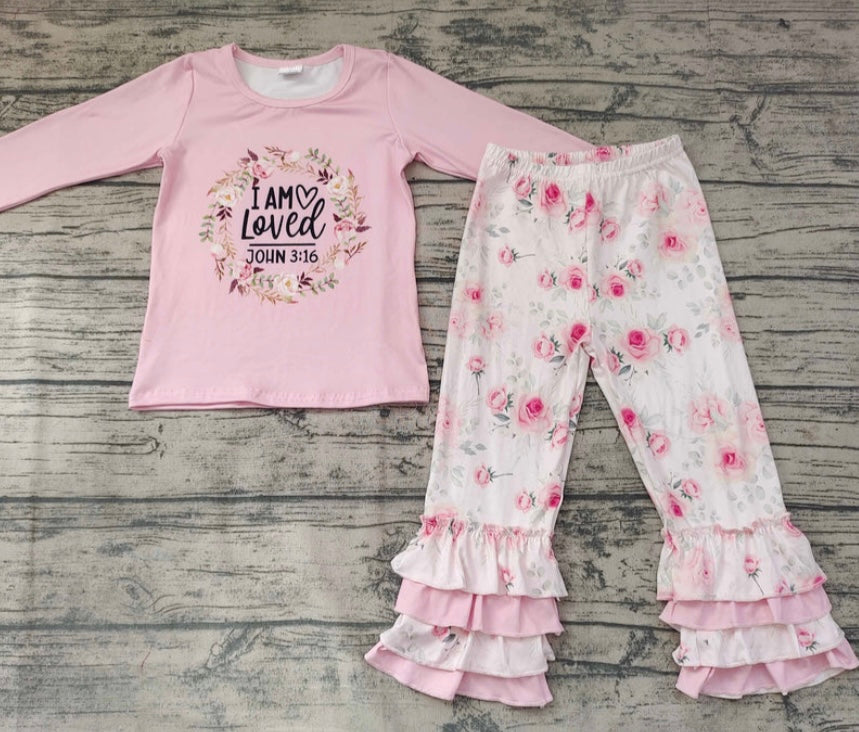 "I Am Loved” (John 3:16) Girls Top & Pants Set-Two Piece Sets-Grace & Blossom Boutique, a women's online fashion boutique located in Odessa, Florida